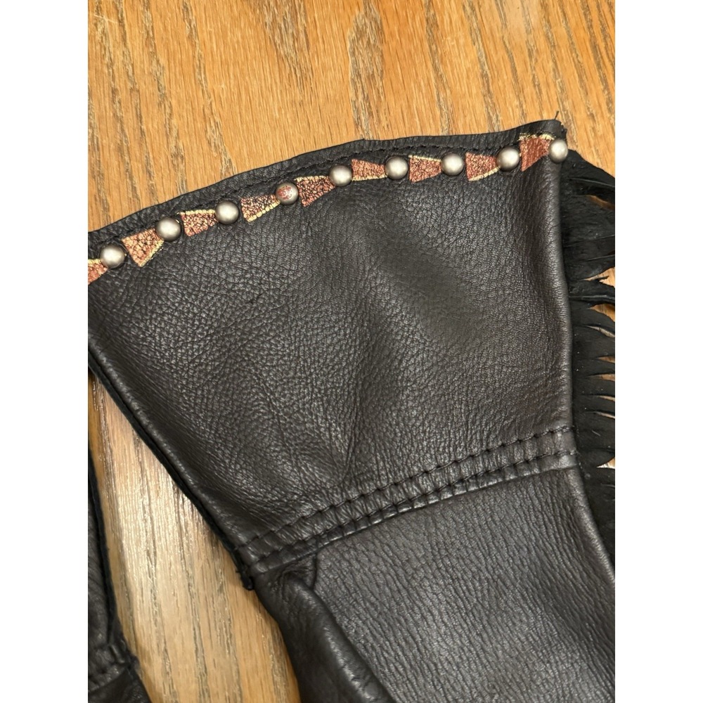 Patricia Wolf Black Leather Hand Painted Gloves Fringe Horses Beaded Cowgirl - Picture 6 of 11